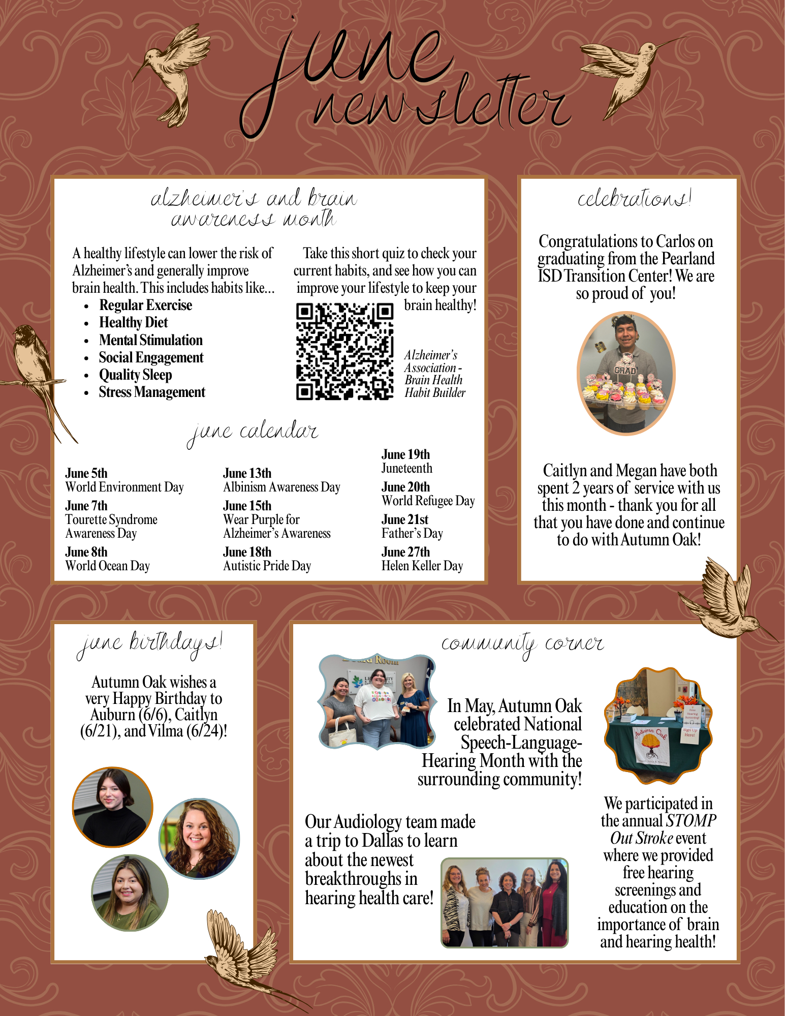 June 2026 newsletter from Autumn Oak Speech, Voice and Hearing in Friendswood, TX