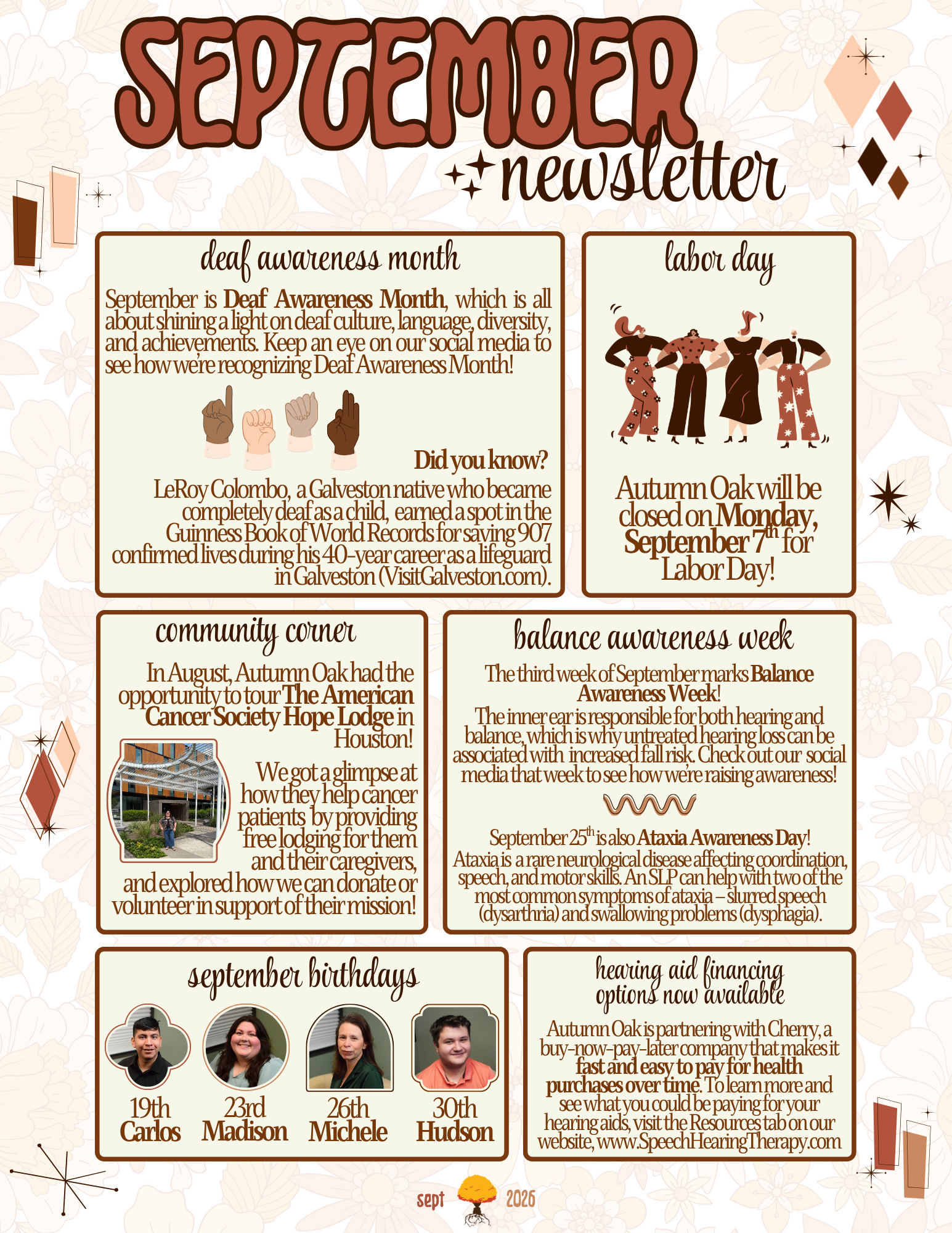 September 2026 Newsletter from Autumn Oak Speech, Voice and Hearing in Friendswood, TX